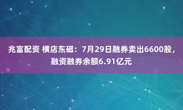 兆富配资 横店东磁：7月29日融券卖出6600股，融资融券余额6.91亿元